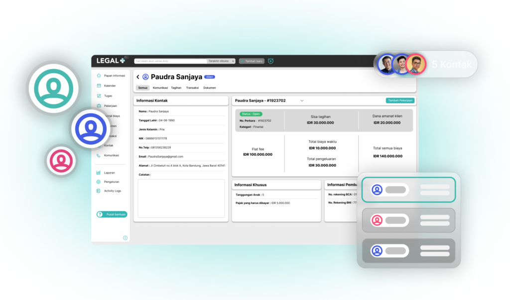 Antarmuka penyimpanan dokumen di Legal Plus memudahkan pengelolaan berkas kasus secara digital di kantor hukum.